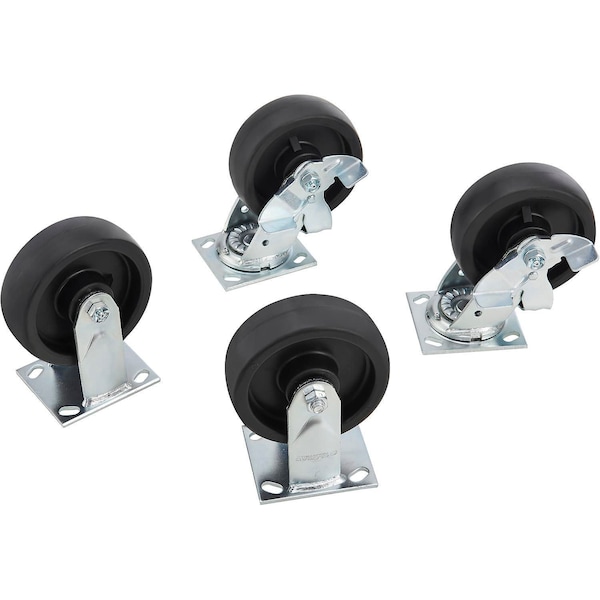 Global Industrial 6 Caster Set for Job Site Boxes, HD Polypropylene, 2 Rigid/2 Swivel 133728 - main